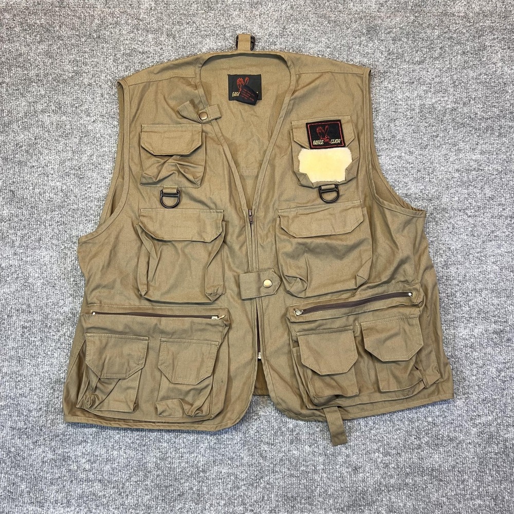 Eagle Claw Vest Mens L/XL Beige Canvas Military Pockets Full Zip Workwear